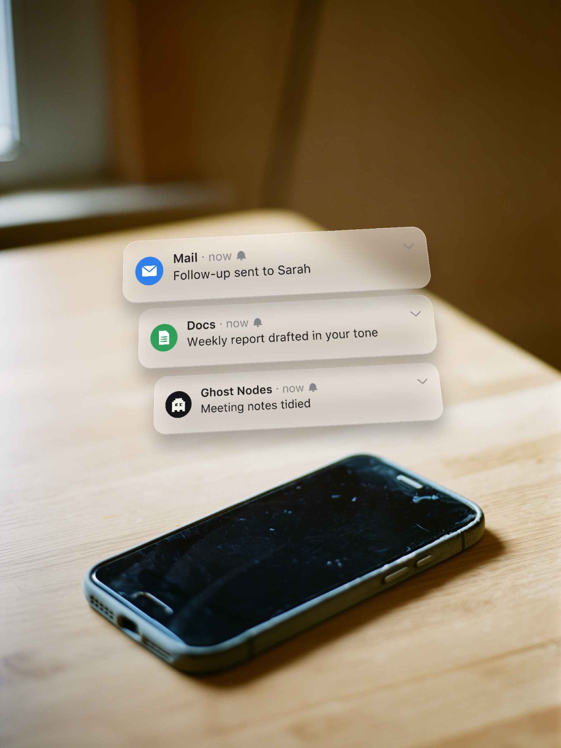 Notifications lifting off a phone screen.
